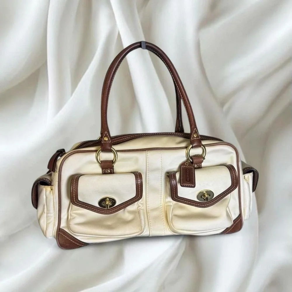 Coach 2005 Legacy white satchel leather trim‎ brass turnlocks y2k vintage